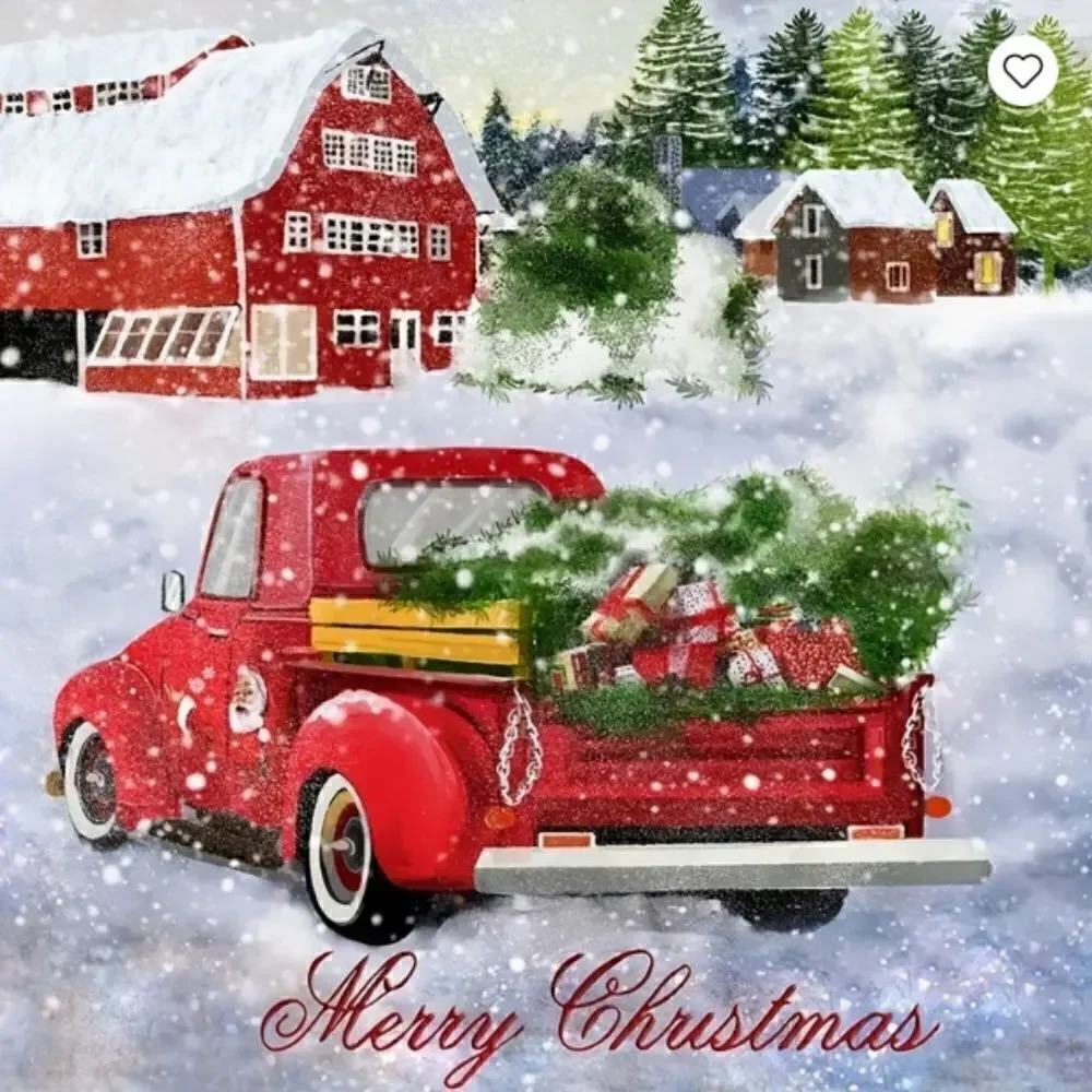 NEW! Christmas Vintage Red Truck Fabric Shower Curtain and Hooks Set Holidays